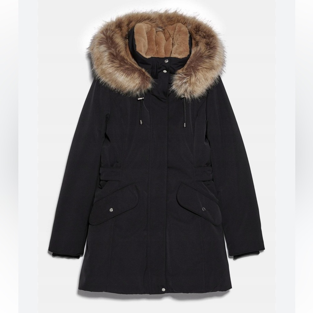 Zara Sorona DuPont thermal fill puffer coat parka jacket “NO faux fur” Black XS - Picture 10 of 16